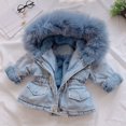thumbnail image 2 of Kogui Girls' Hooded Sherpa Jacket Kids Girls Flannel Plaid Jacket Toddler Long Sleeve Button Down Shirt Jacket Coats Size 3T 4T (Blue,3-4 Years), 2 of 4