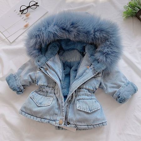 

Juebong Kids Boys Girls Coats Savings Toddler Kids Baby Girls Hooded Faux Fur Fleece Warm Thick Denim Coat Outwear