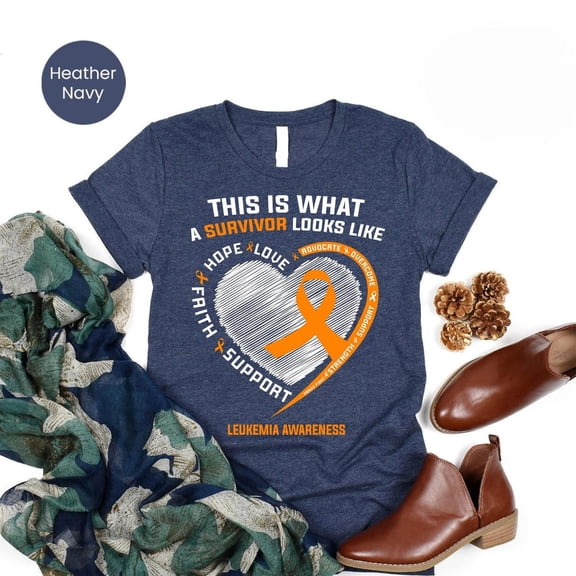 Leukemia Awareness Shirt: Orange Ribbon Cancer Survivor Tee TSHIRT All Size S-5XL