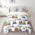 thumbnail image 2 of Homewish Kawaii Train 7-Piece Twin Bedding Sets,Cartoon Vehicles Car Bedding Comforter Set,Red Blue White Sheet Sets For Boys Teens,Microfiber Bedroom Decor Reversible, 2 of 8