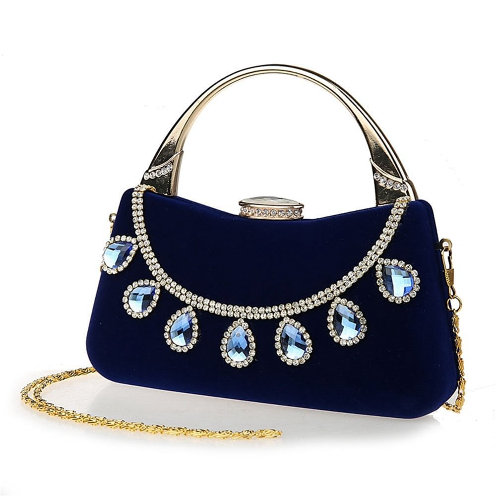 Shell-Shaped Diamond Beading Dinner Bags Ladies Purse For Evening Clubs,Blue Wedding Party Handbags