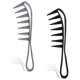 thumbnail image 1 of Peine de dientes anchos para cabello rizado, grueso y mojado, paquete de 2 peines de plástico desenredantes con dientes que preservan el volumen (negro y gris)., 1 of 5