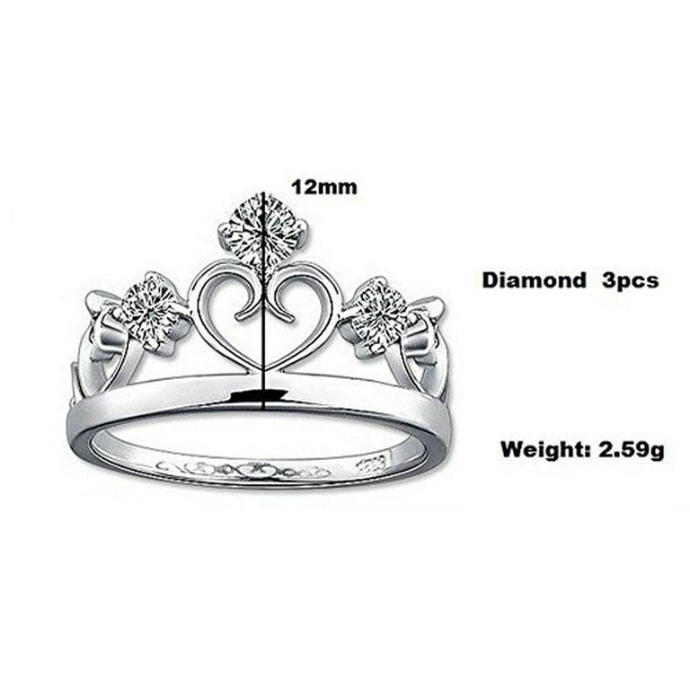 Uloveido Women s Silver Color Pretty Love Heart Queen Crown Tiara Promise Rings for Her Cubic Zirconia Ring Size 6