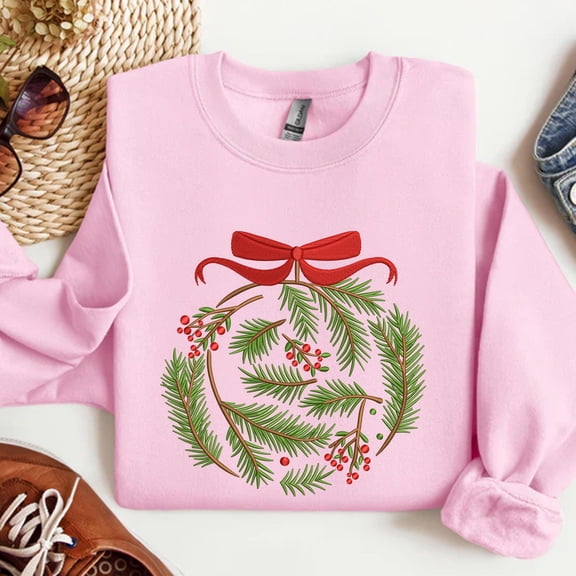 Christmas Wreath Embroidered Sweatshirt, Merry Christmas Embroidered Shirt, Merry And Bright Hoodie, WInter Holiday Shirt
