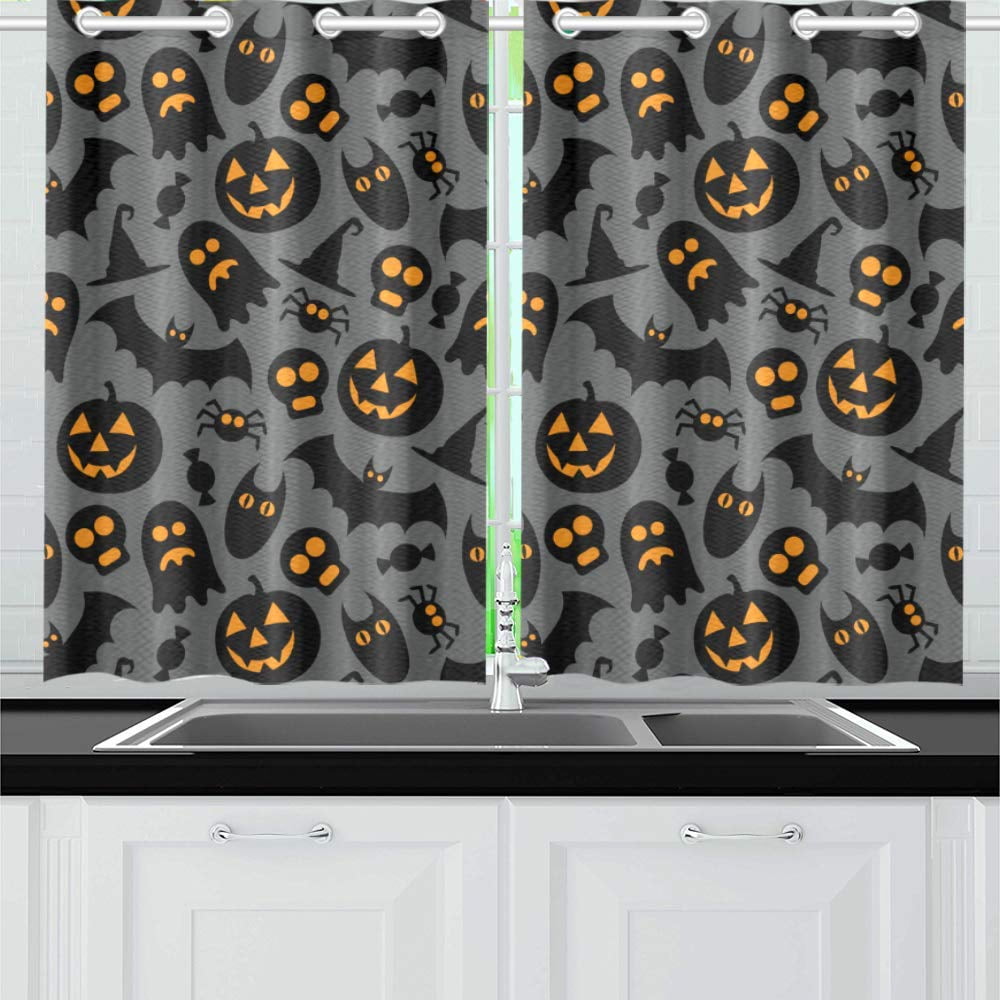 MKHERT Happy Halloween Window Curtain Kitchen Curtain 26x39 inch,Two