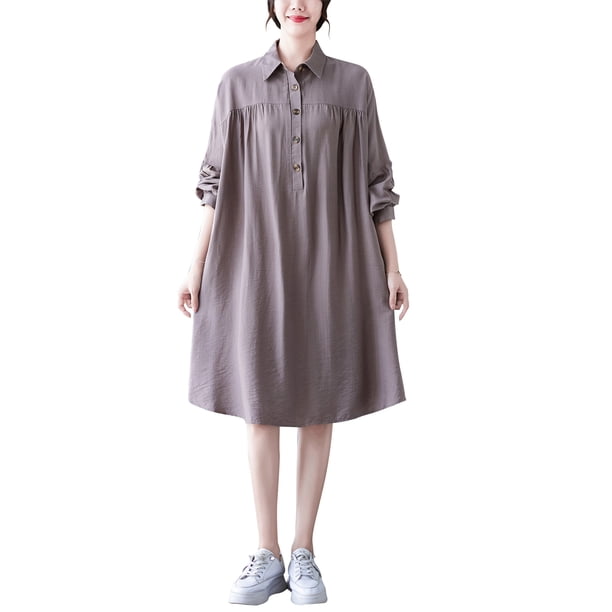 Túnica de mujer Camisas con botones Vestido suelto Mangas largas Cuello vuelto Vestido informal Abanopi Vestido