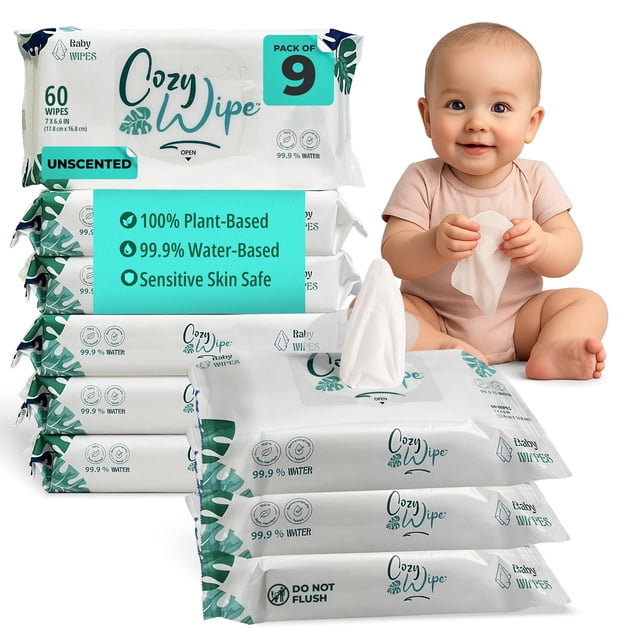 Toallitas para bebés Cozy Wipe con base de agua al 99,9%, 540 toallitas
