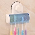 thumbnail image 2 of Porta cepillos de dientes sin perforación, diseño en colores azul y blanco, material ABS de grado alimenticio, resistente y fácil de instalar con ventosas, capacidad para 5 cepillos, ideal para baños, 2 of 7