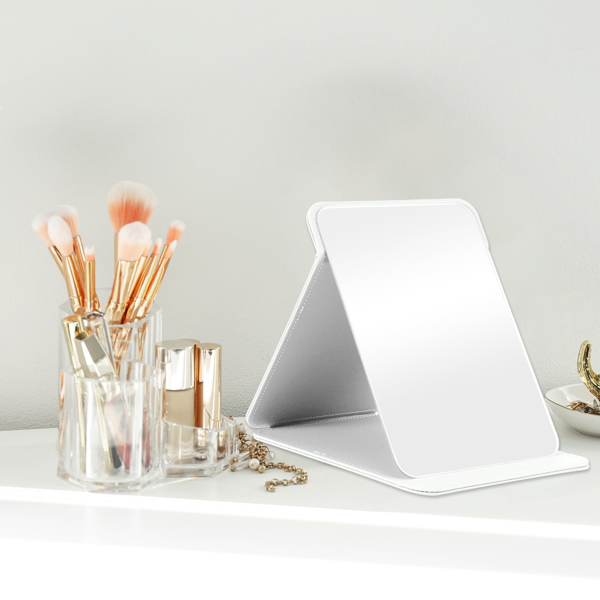 Unique Bargains 1pc Foldable Makeup Mirror for Travel and Vacation White Extra Large