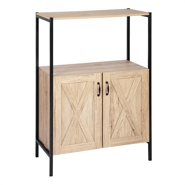 CRO Decor Wood Bathroom Cabinets with Open Shelves and Two Doors in Beige