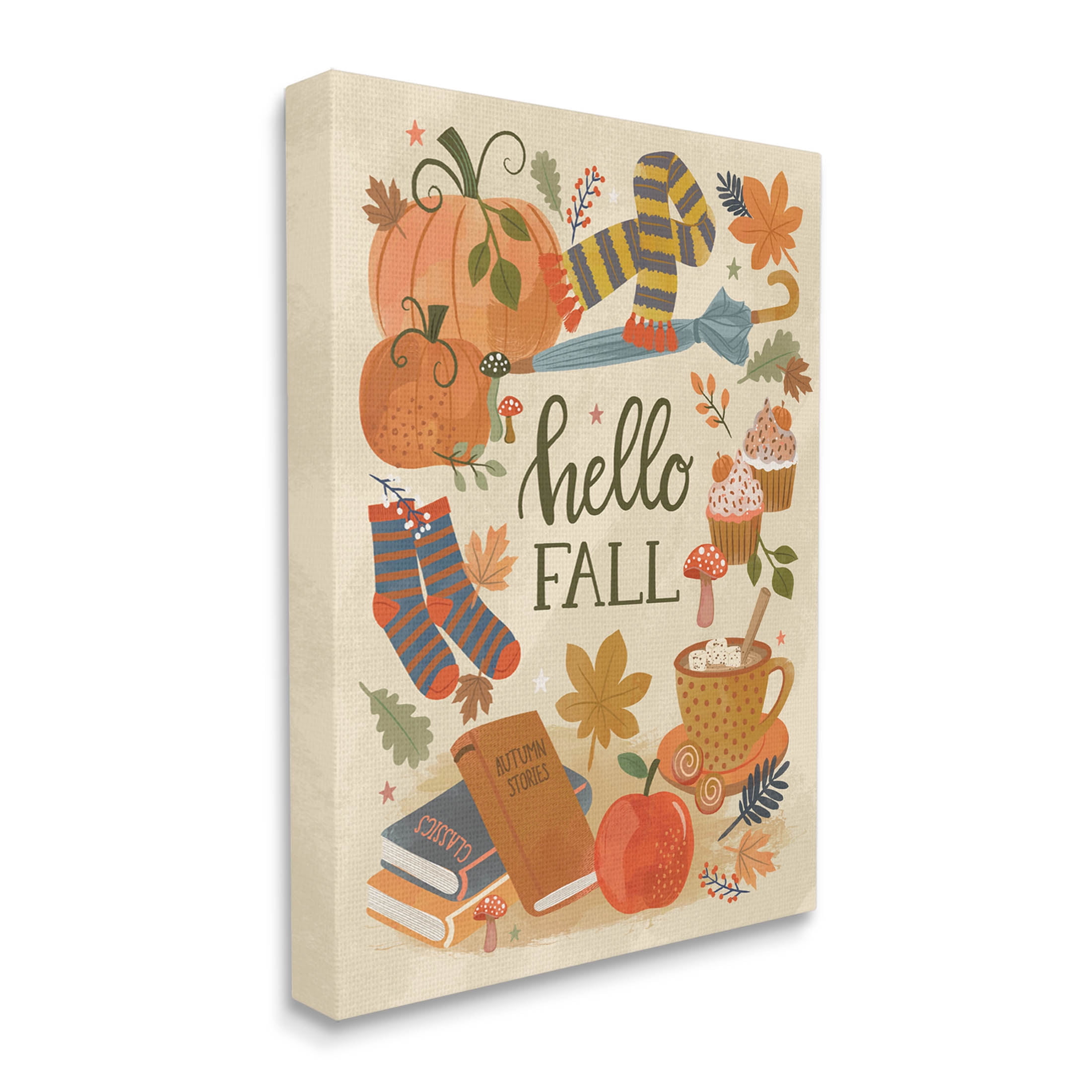 Hello Fall Cozy Autumn Items Holiday Graphic Art Gallery Wrapped Canvas Print Wall Art