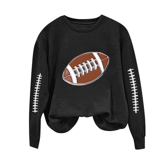 Htigea Crew Neck Sweatshirt for Women Football Graphic Long Sleeve Fleece Pullover Casual Trendy Basic Tops Black S