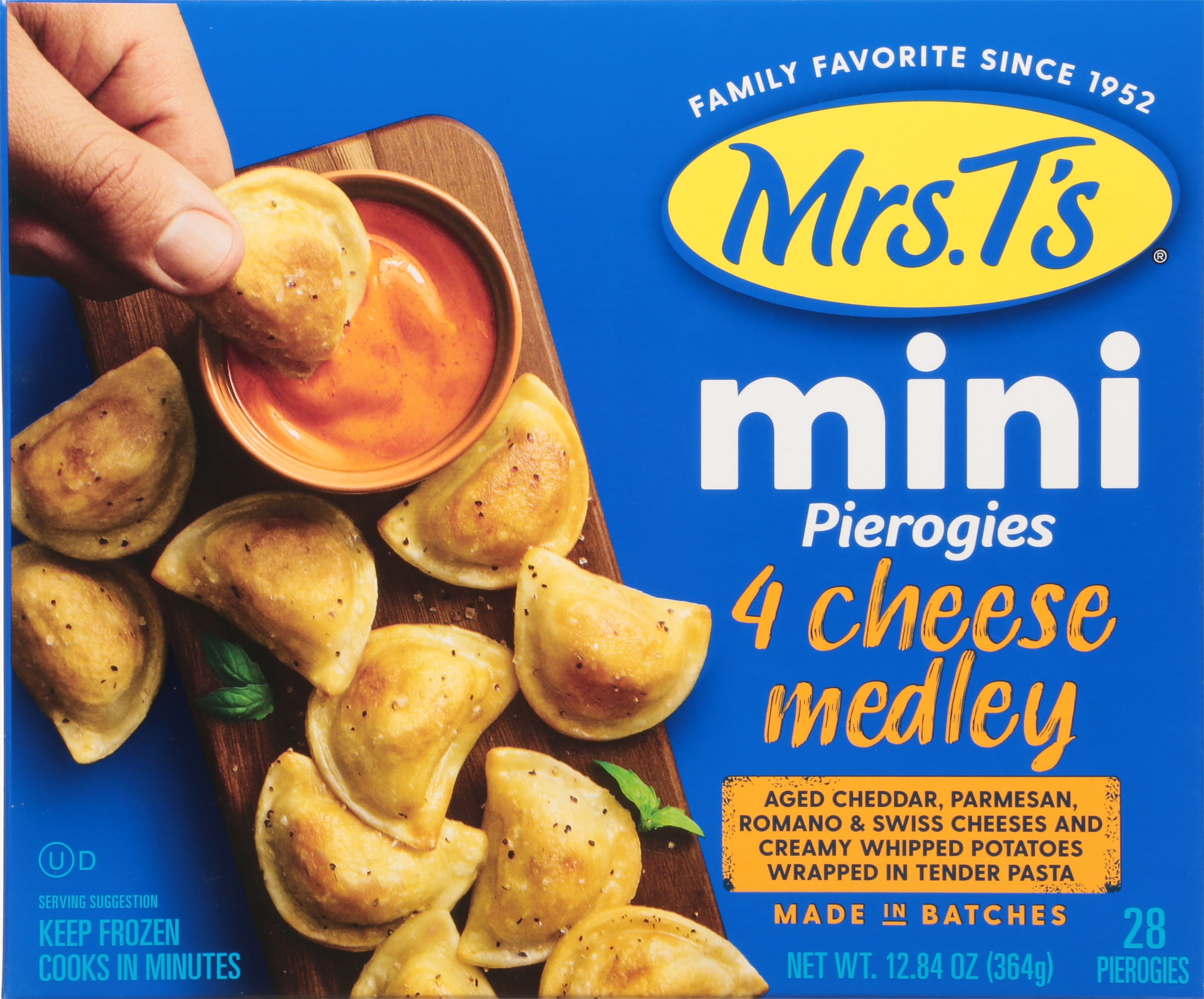 Mrs. T's Pierogies 4 Cheese Medley Mini, 28 Count, 12.84oz Box Packaged Meal (Frozen)