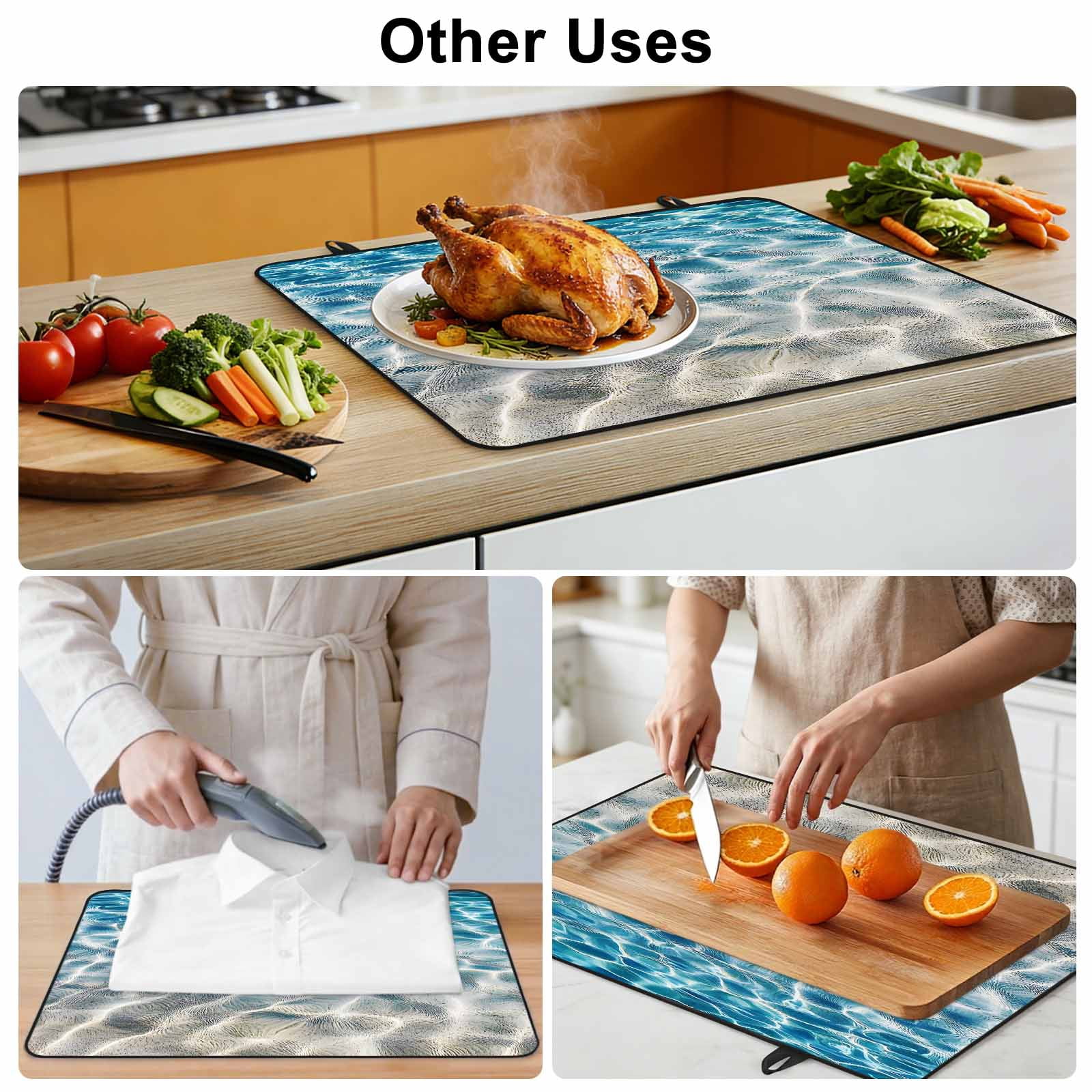 Blue Ocean Stove Top Cover for Electric Stove, Heat-proof & Non Slip Glass Top Stove Cover Protector, Summer Water Ripple Sea Waves Texture Kitchen Flat Cooktop Rubber Mat 24x21 Inches