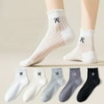 thumbnail image 4 of Women's 4-Pair Pack Sheer Ribbed Ankle Socks with Ruffled Trim and Embroidered Bow Detail in Multiple Color Combinations - 4 pcs-B, 4 of 7