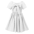 thumbnail image 2 of Milgrthf Robe d'Été 2025 pour Filles, Dos à Nœud, Manches Courtes, Découpe, Encolure Carrée, à Volants, Plumetis, Fluide, Mini-Robe pour 6-15 Ans, Blanc, 12 Ans, 2 of 7