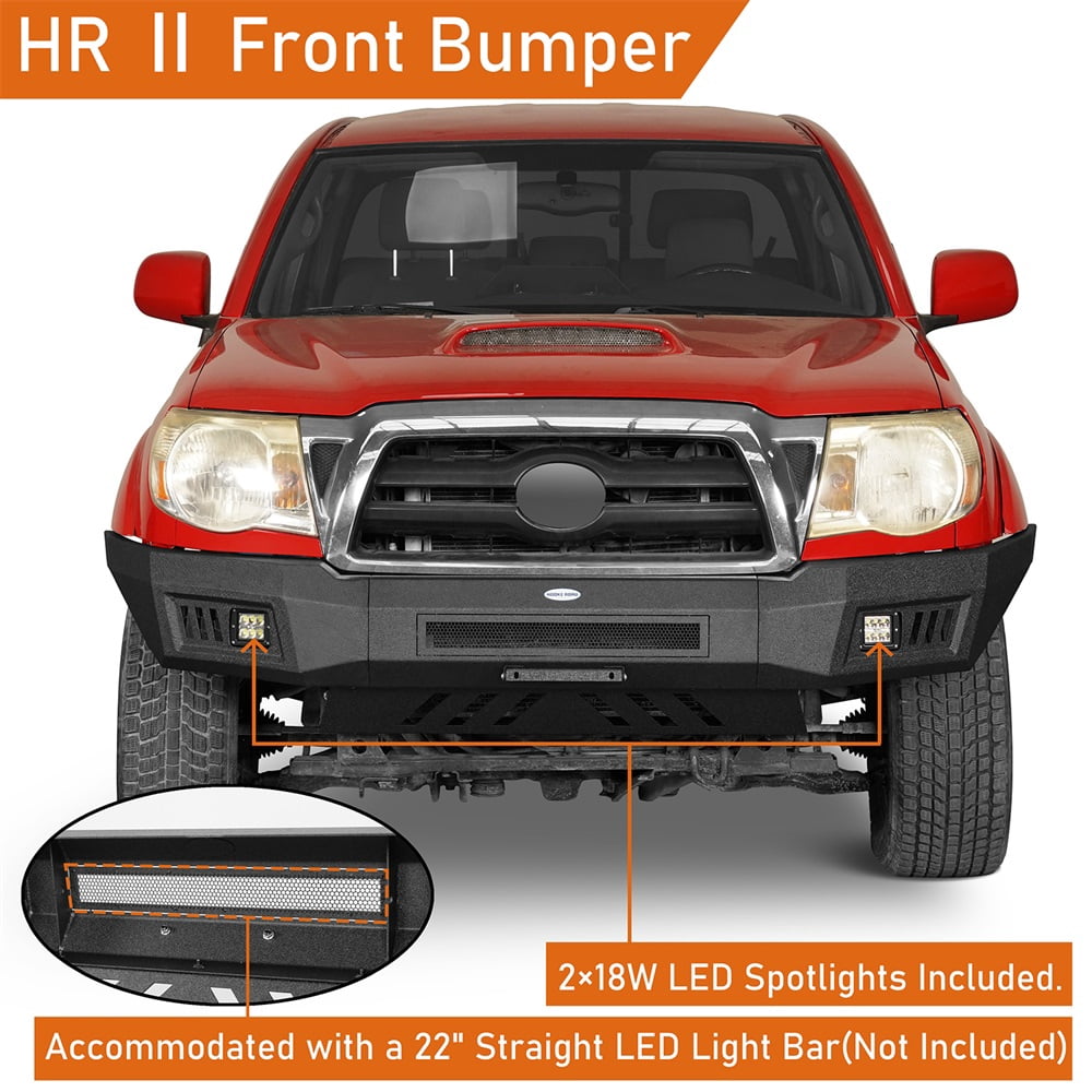 Hooke Road Front Bumper w/ Skid Plate & LED Lights Fit Toyota Tacoma 2005-2011