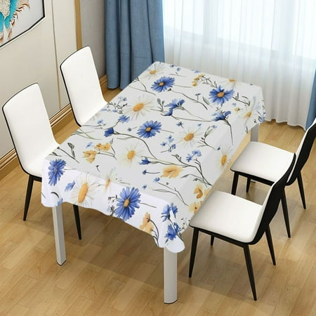 

54x54 Inch Tablecloth Polyester Square Tablecloth for Home Kitchen Dinner Decor Blue and Yellow Wildflowers