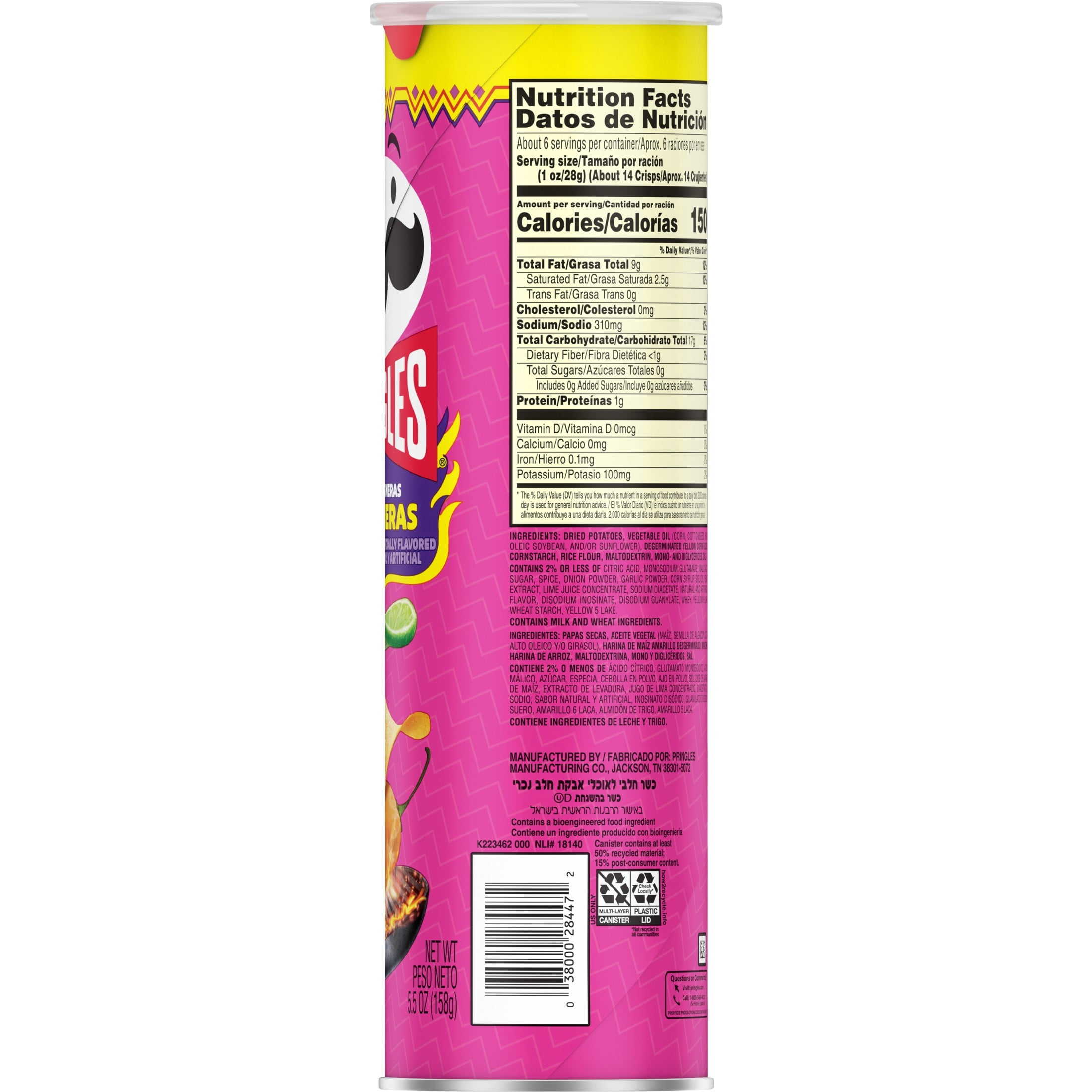 Pringles Las Meras Meras Habaneras Potato Crisps, Lunch Snacks, 5.5 oz Canister