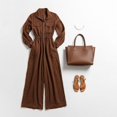 thumbnail image 7 of Women's Plus Size Solid Color Cotton Linen Blend Jumpsuit, Long Sleeve Zip Up Collar Wide Leg Romper with Elastic Waistband, Stylish Casual Streetwear Coffee L, 7 of 7
