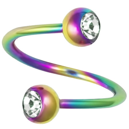 Twisted Captive Bead Ring - 16g 3/8 Inch Spiral Twist IP Plated Lip Ring with Press Fit Gem and 4mm Balls