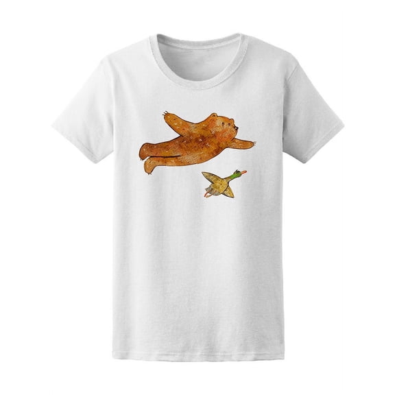 Flying Bear With Bird T-Shirt Women -Image by Shutterstock, Female Large