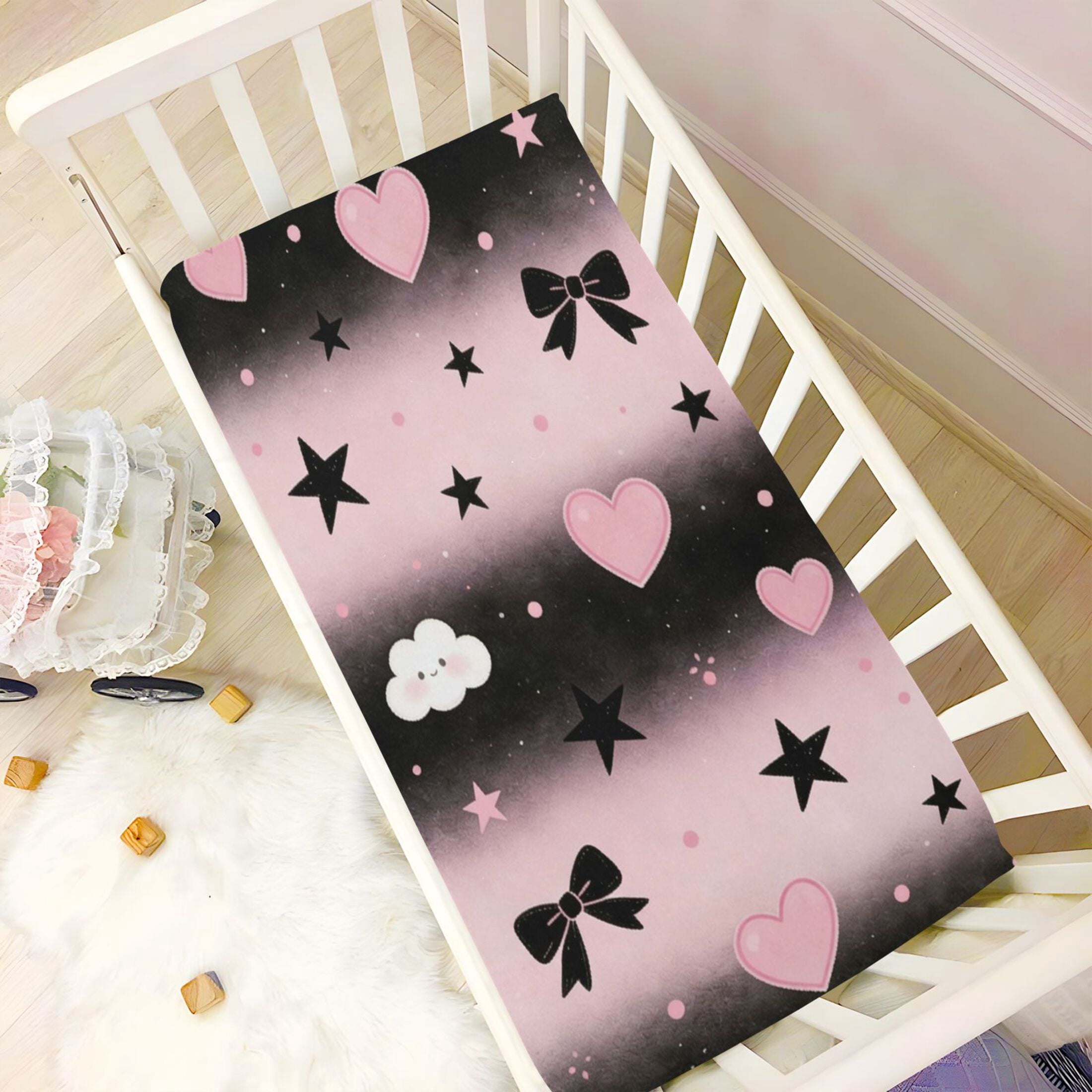 Baby Essentials 52”x 28”- Standard Cotton-like Modal Elastic- Belt Bow Illustration Design Crib Sheets for Newborns and Toddlers