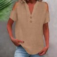 thumbnail image 2 of Loose Off The Shoulder Tops For Women Color Sólido Cuello en V Linen Feel Camiseta de Manga Corta, Tops de Lino para Mujeres Loose Fit Verano, 2 of 8