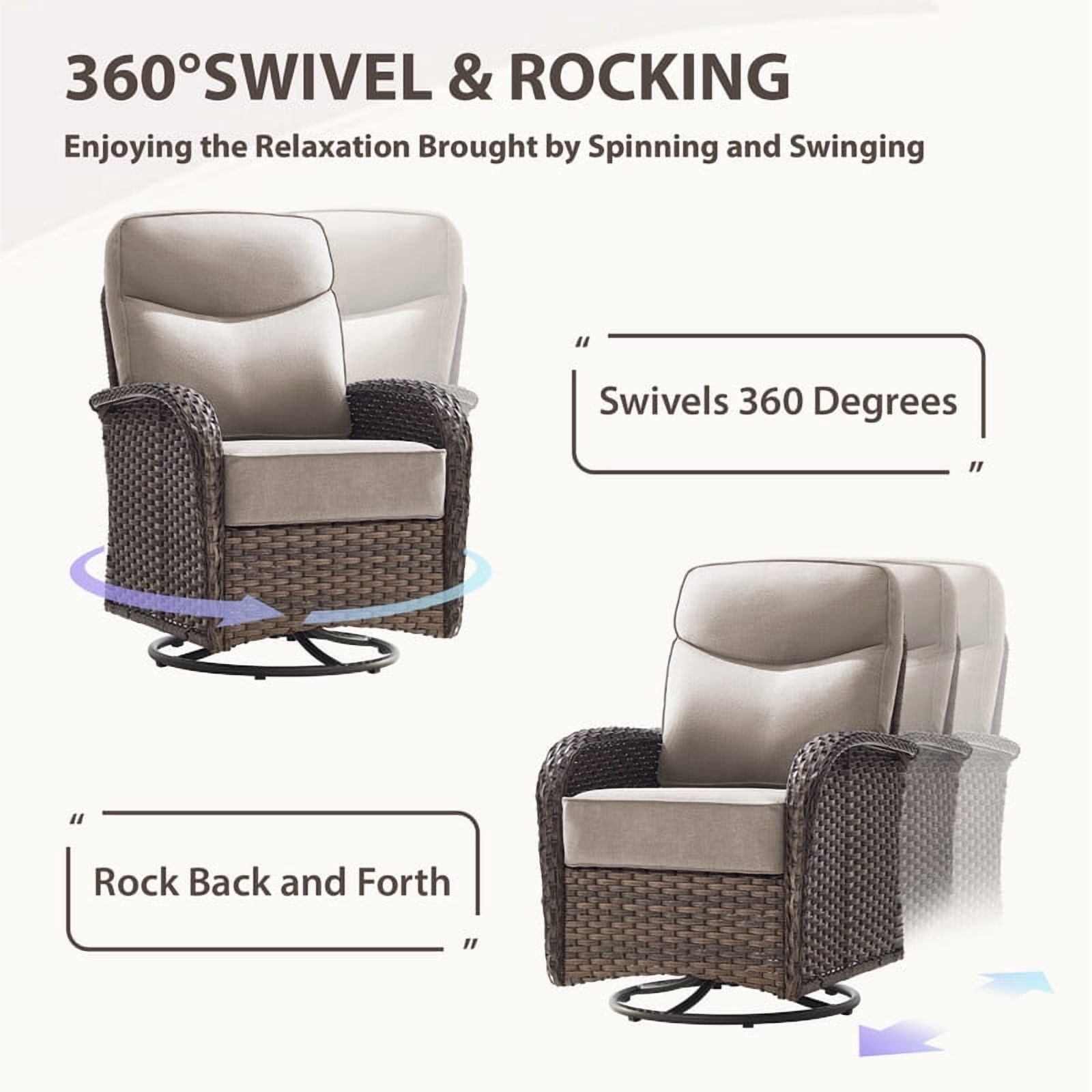 Giantfurnni 3-Piece Patio Wicker Swivel Rocking Chairs with Side Table Outdoor Rattan Conversation Furniture Patio Bistro Set with 6" Thick Cushions for Porch Garden Deck, Beige