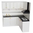 thumbnail image 1 of Juego de cocina en miniatura con forma de casa de muñecas a escala 1:12 de madera blanca, 1 of 2