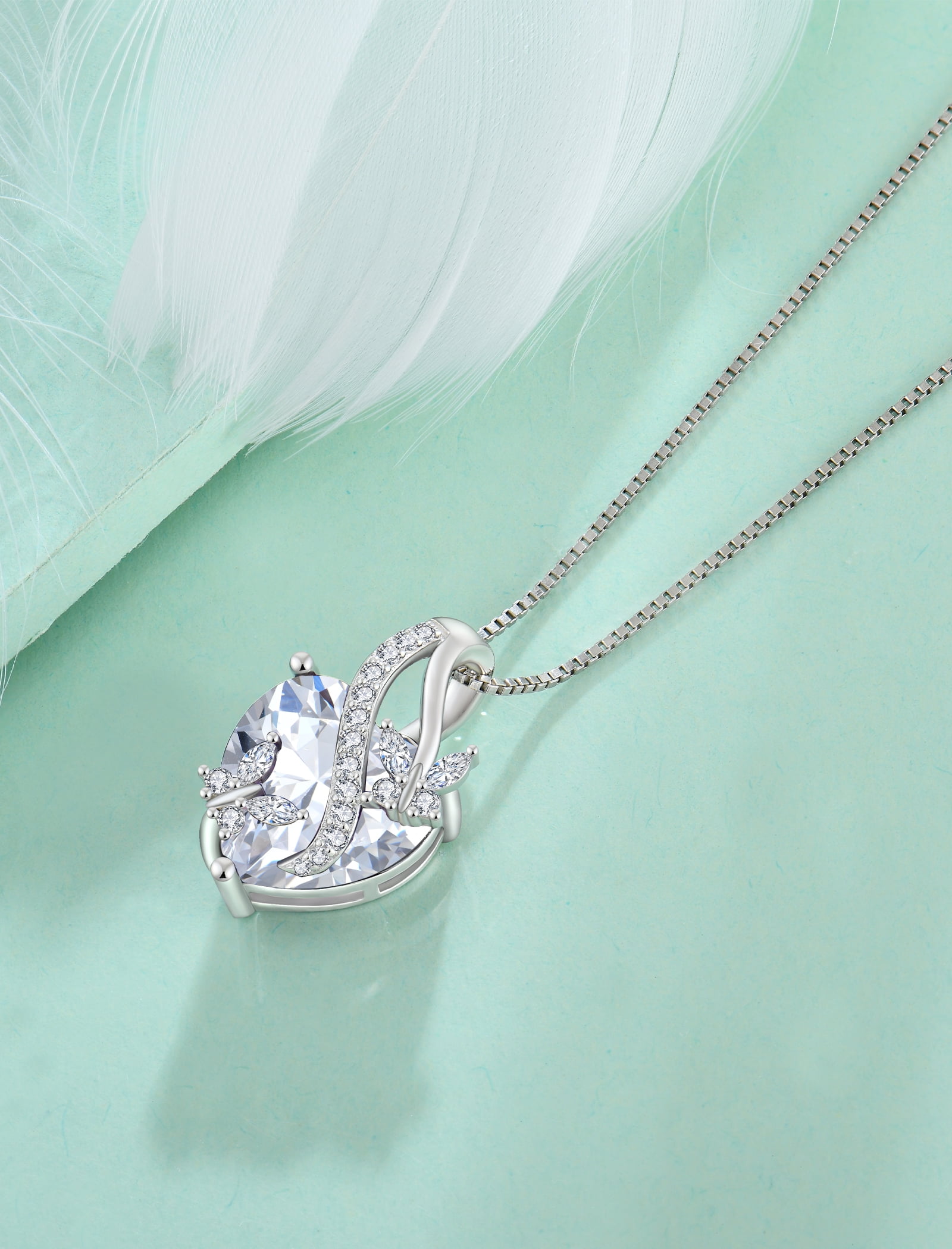 VESITIM Infinite Heart Pendant Sterling Silver Butterfly Necklace for Women Jewelry Gift with Birthstone April Cubic Zirconia