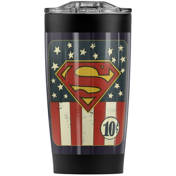 Superman 10 Cents Logo Stainless Steel Tumbler 20 oz Coffee Travel Mug/Cup, Vacuum Insulated & Double Wall with Leakproof Sliding Lid | Great for Hot Drinks and Cold Beverages