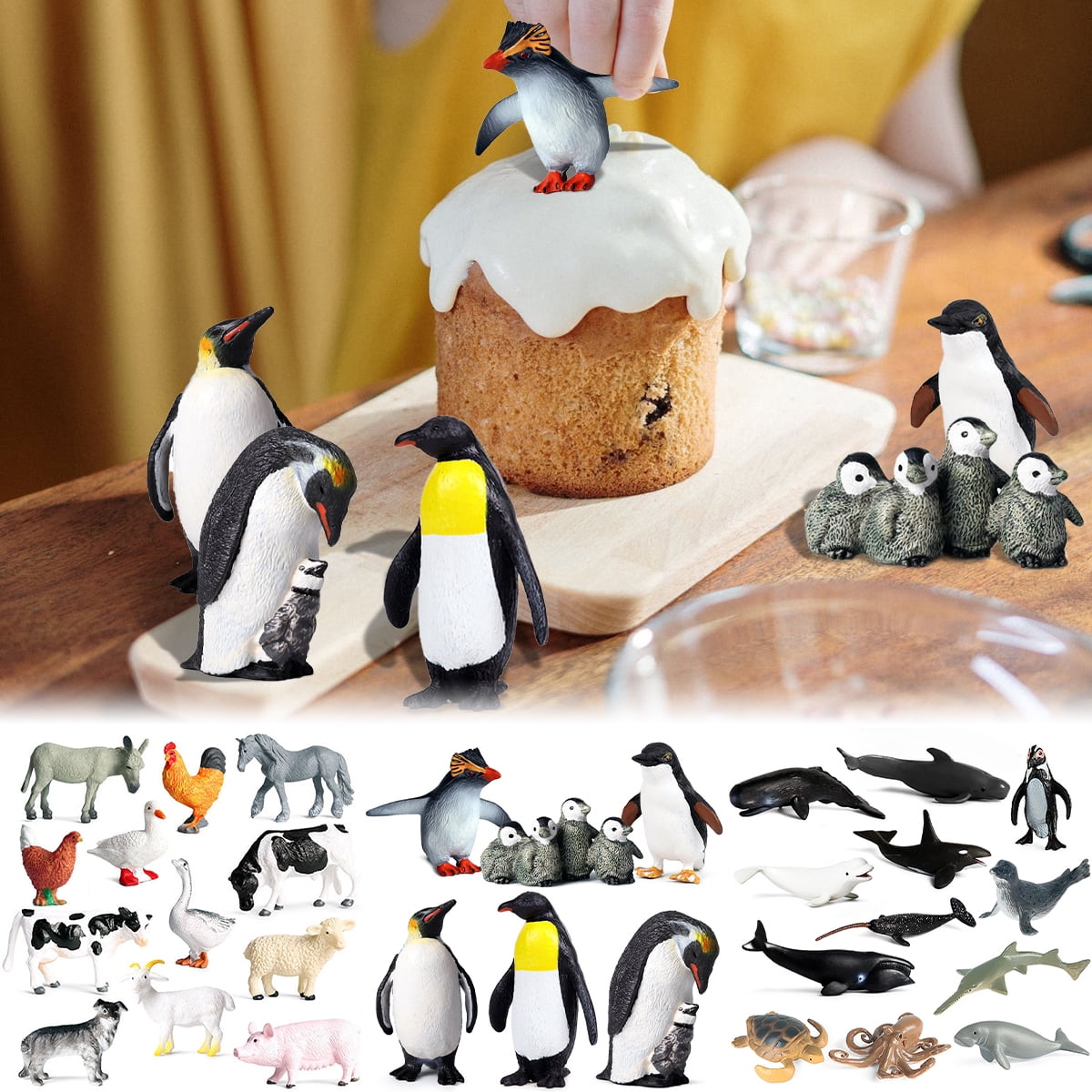 Austok Animal Figurines,Realistic Plastic Animals Playset, Farm Animals Figurines Cake Topper
