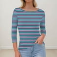 thumbnail image 3 of Mlqidk T Shirts for Women Casual 3/4 Sleeve Slim Tops Fashion Boat Neck Knit Shirt Striped Print Ribbed Pullover Outfit Royal Blue M, 3 of 4