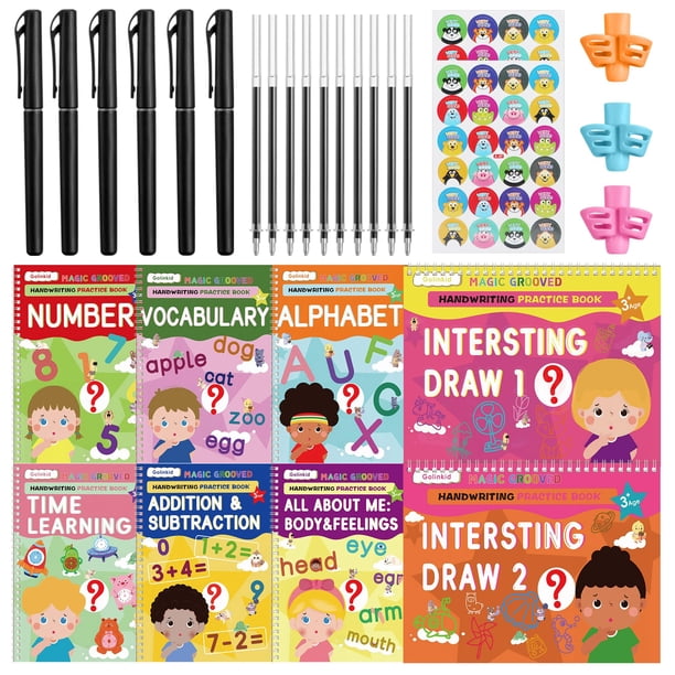 Set de práctica de escritura Golinkid Magic Grooved con 6 bolígrafos para niños de 3 a 10 años