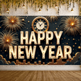 thumbnail image 5 of Golden Fireworks Happy New Year Banner Clock Design New Year Display City Lighted Letters Holiday Backdrop for New Year Party Eve Celebration Indoor Decoration, 5 of 9