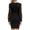 thumbnail image 4 of Vestido midi cruzado con escote en V, vestidos de trabajo de tubo para mujer, vestidos cruzados con frunces en la parte delantera, vestido de manga farol con lunares, materiales ecológicos, 4 of 6
