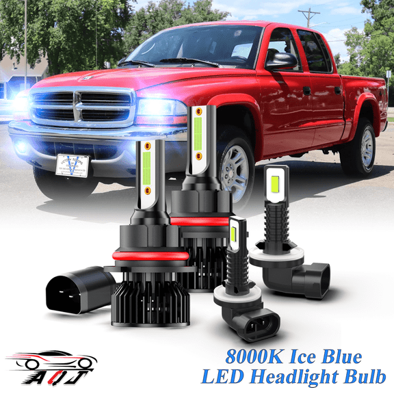 8000K Ice Blue LED Headlight Bulbs Foglights Combo Kit For Dodge Dakota 2001 2002 2003 2004