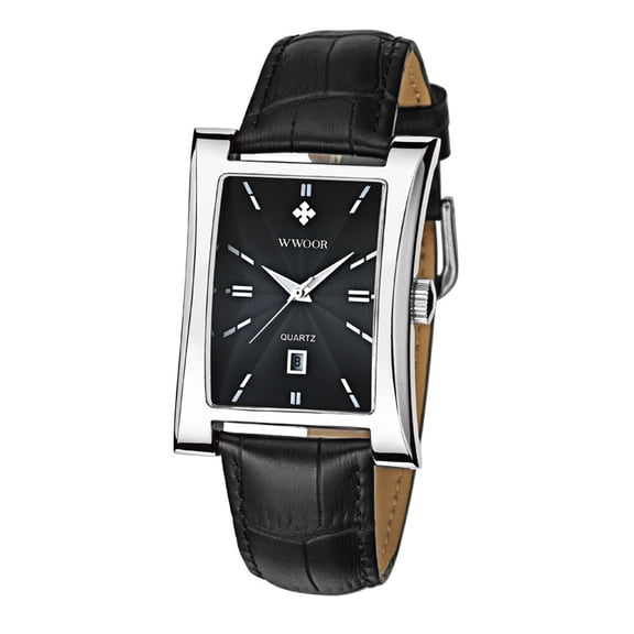 Square men's watch with waterproof strap, calendar, leather strap, men's fashion wristwatch, trendy watch