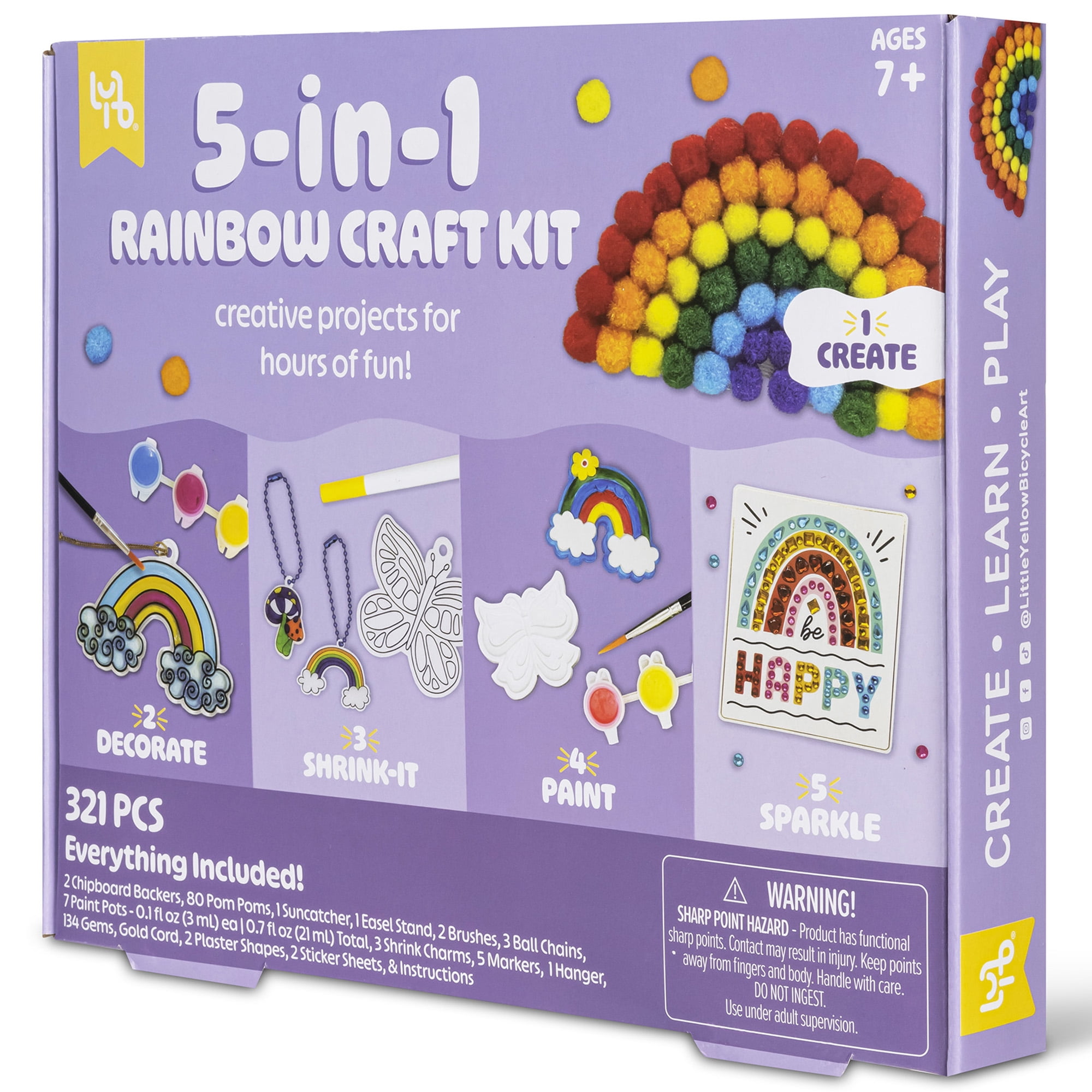 Little Yellow Bicycle: 5-In-1 Rainbow Craft Kit - Multi-Project Colorful-Themed DIY Craft Set, All-In-1, Create-Build-Paint-Discover-Scratch, Kids 7+