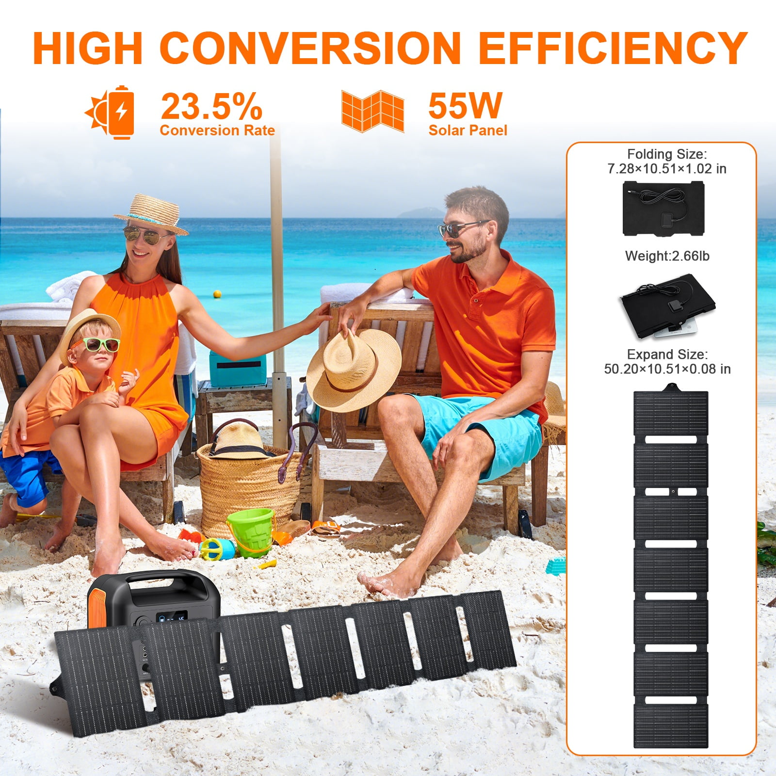 R300 299Wh Portable Power Station With 55W Solar Panel, Pure Sine Wave Solar Generator, Battery Pack, Emergency Power Station with 110V/300W 2 AC Outlets, PD 60W USB-C&Dual 12V/120W Ports Power