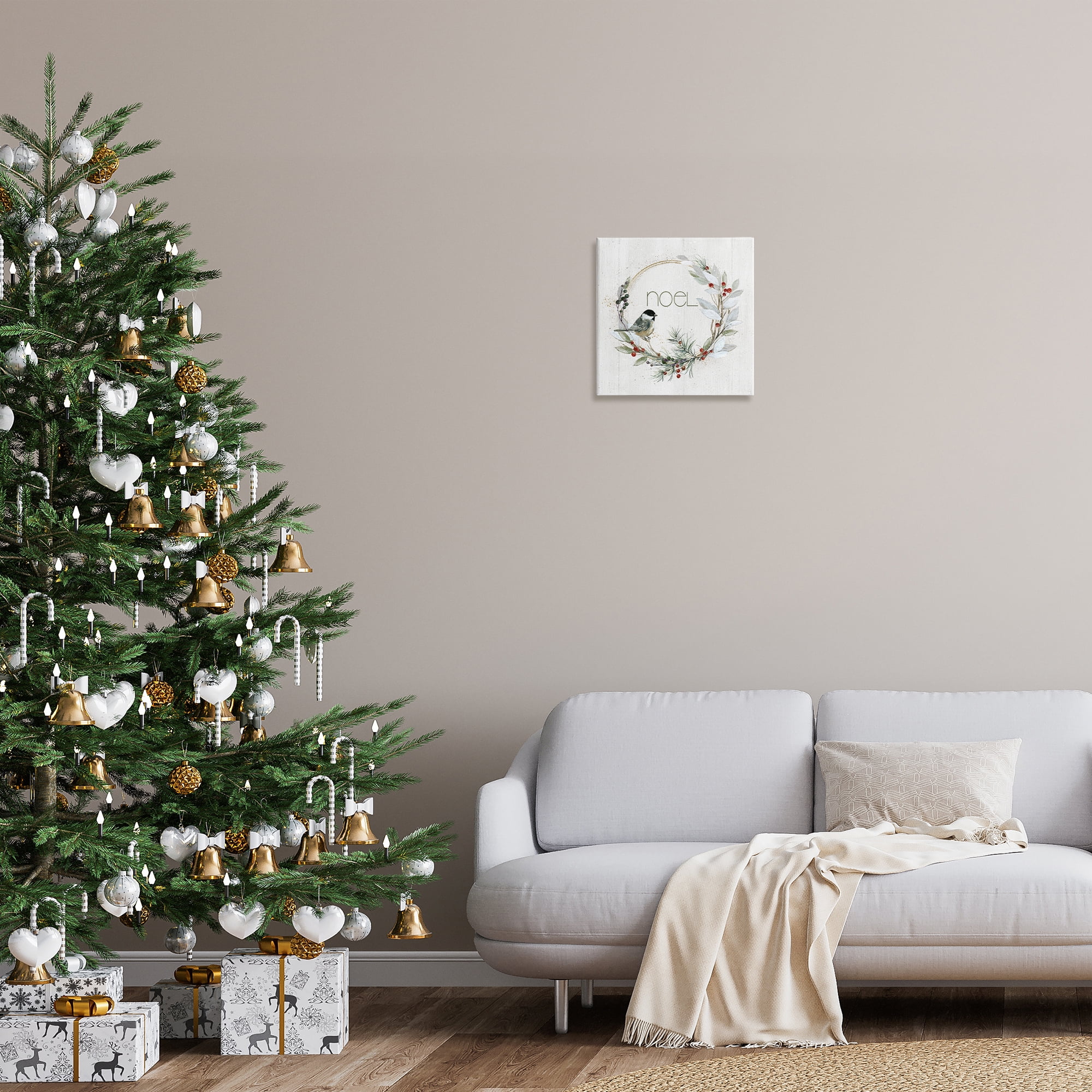 Stupell Industries Simple Noel Wreath Holiday Painting Gallery Wrapped Canvas Art Prints Wall Art, 17 x 17