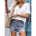 thumbnail image 3 of Summer Tops for Women Short Sleeve V Neck Loose Casual Tee Shirt Solid Color Pleated Dressy Going Out Tunic Tops White L, 3 of 8