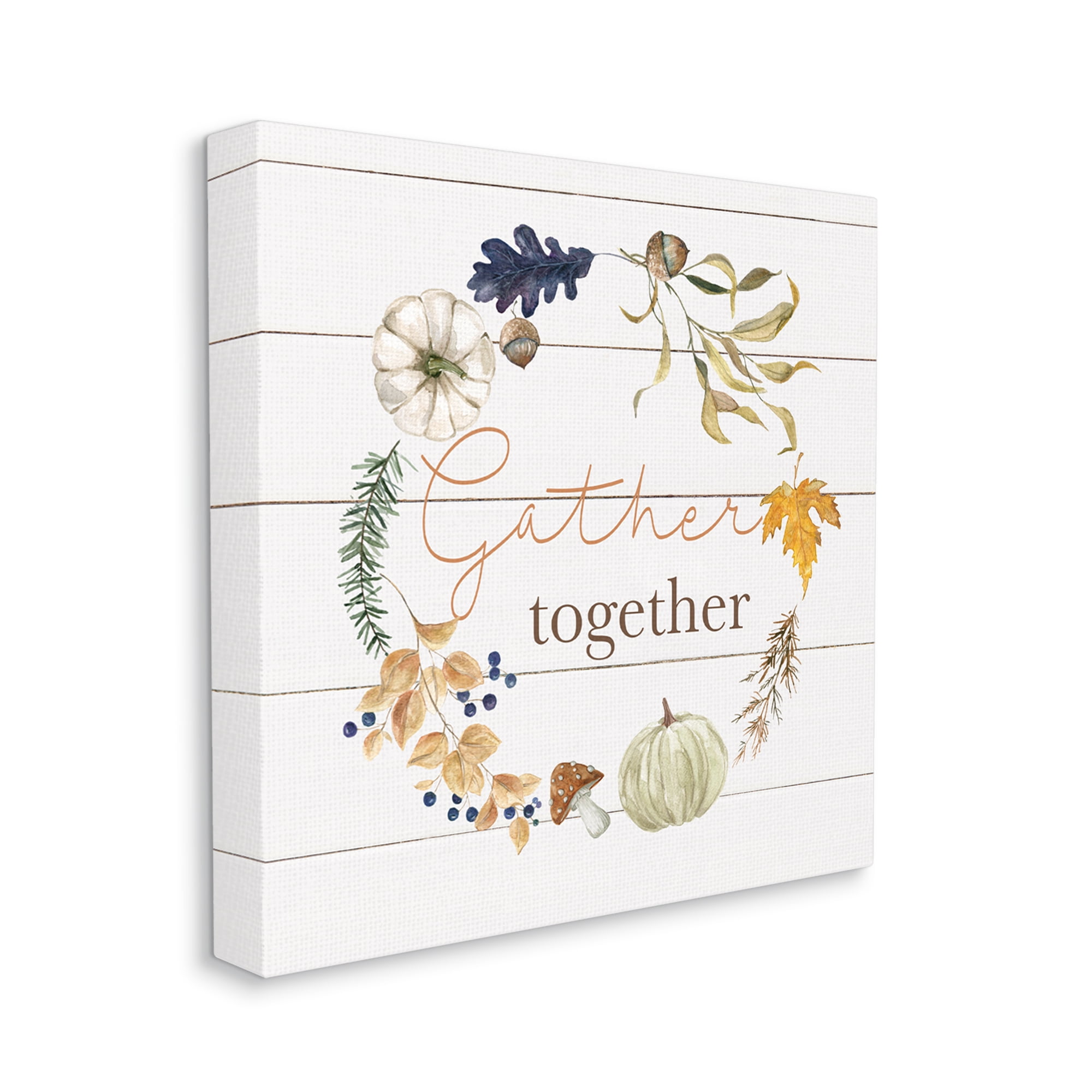 Stupell Industries Gather Together Autumn Wreath Botanical & Floral Painting Gallery Wrapped Canvas Art Print Wall Art, 36 x 36