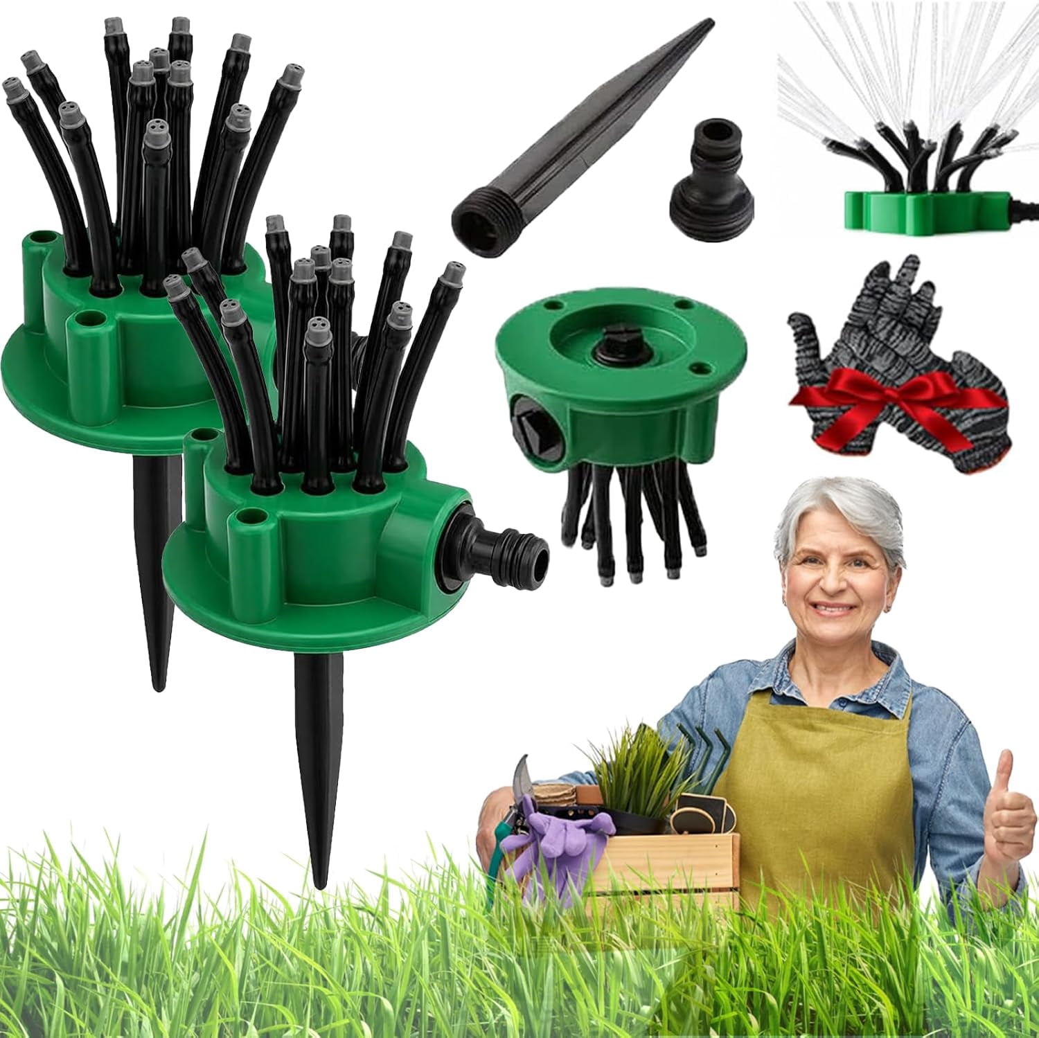 360° Degree Multi-Directional Lawn Sprinkler, Adjustable Garden Irrigation Sprinkler with 12 Flexible Spray Nozzles and Rotating Multi-Arm Head for Yard, Grass, Flower Beds and Roof Cooling (3PC)