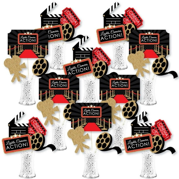 Big Dot of Happiness Red Carpet - Movie Night Party Centerpiece Sticks - Showstopper Table Toppers - 35 Pieces