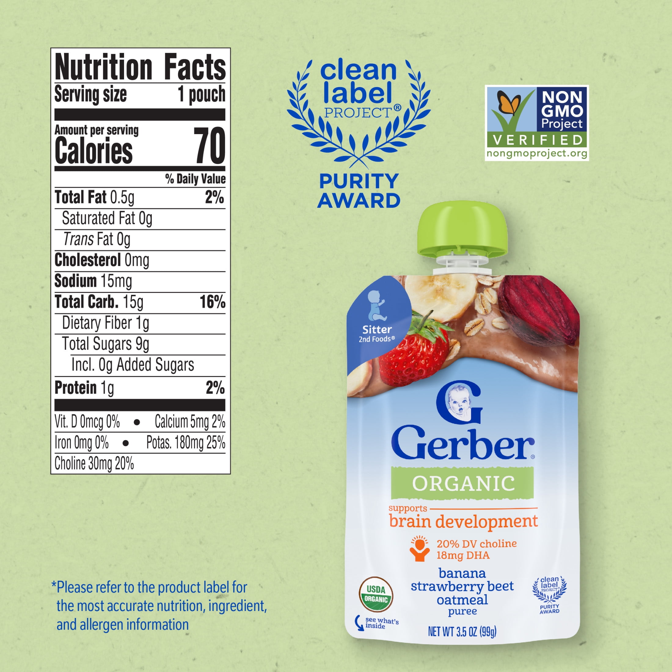 Gerber Organic Toddler Food, Banana Strawberry Beet Oatmeal Puree, 3.5 oz Pouch (12 Pack)