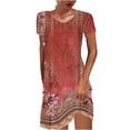 thumbnail image 1 of QIPOPIQ Robes de Fête pour Femmes Manches Courtes Tendance Col Rond Imprimé Chandail Robe d'Été Robe Offres 2023, 1 of 5