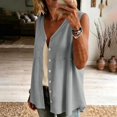 thumbnail image 6 of Stralyhd Button Down Shirts for Women Sleeveless Basic Workout Shirts V-Neck Linen Blouses Comfy and Breathable Beach Vacation Blouses Tops Gray S, 6 of 6