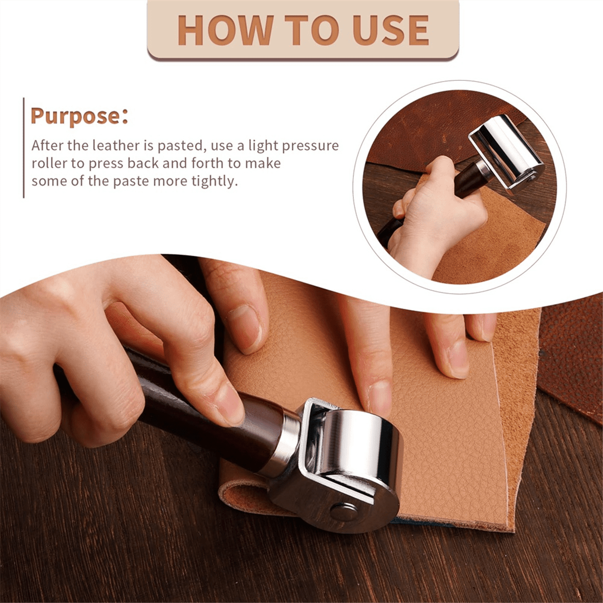26mm+60mm Leather Edge Roller, Wooden Handle Leather Rolling Craft Roller, Seam Roller for Leather